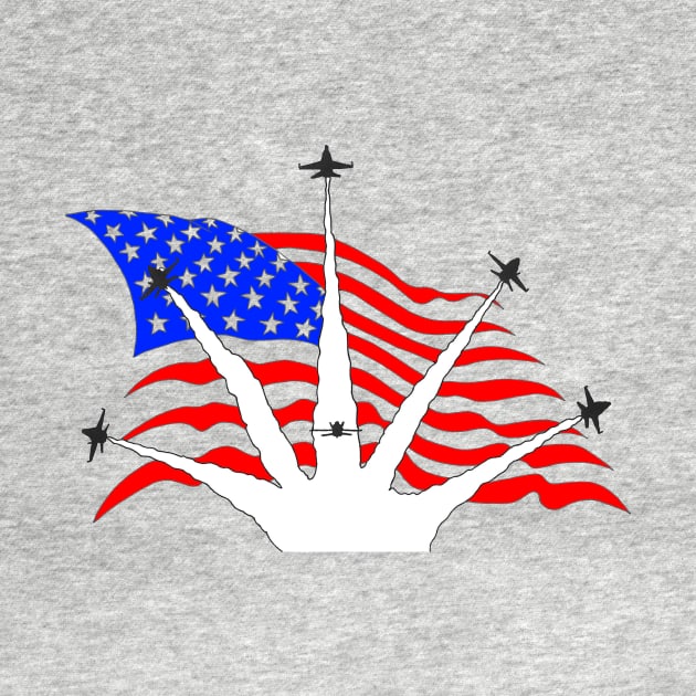 F18 Hornets flying over American Flag Ver 4 by Joseph Baker